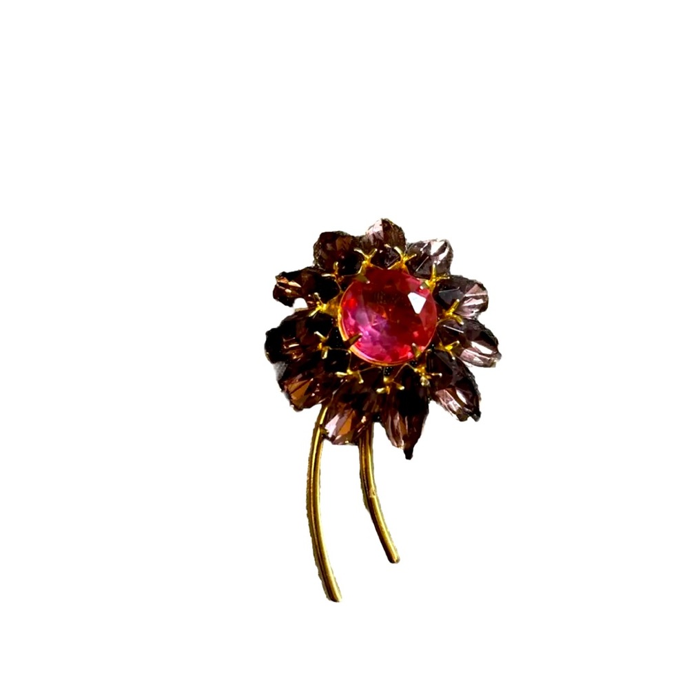 Vintage Tourmaline & Amethyst Flower Brooche Pin from the 40s